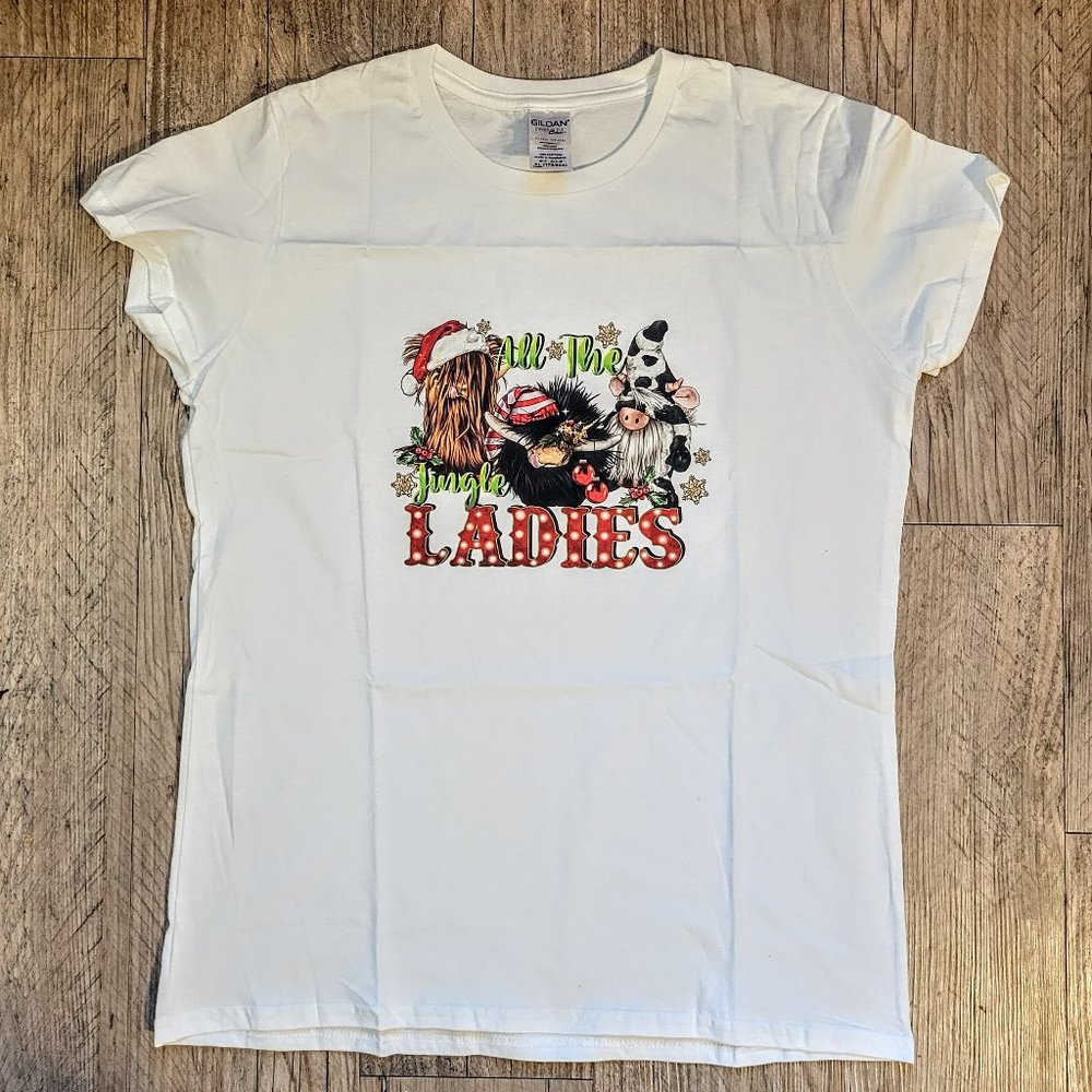 Junior's Christmas Jingle Cows Cotton T-shirt Various Sizes